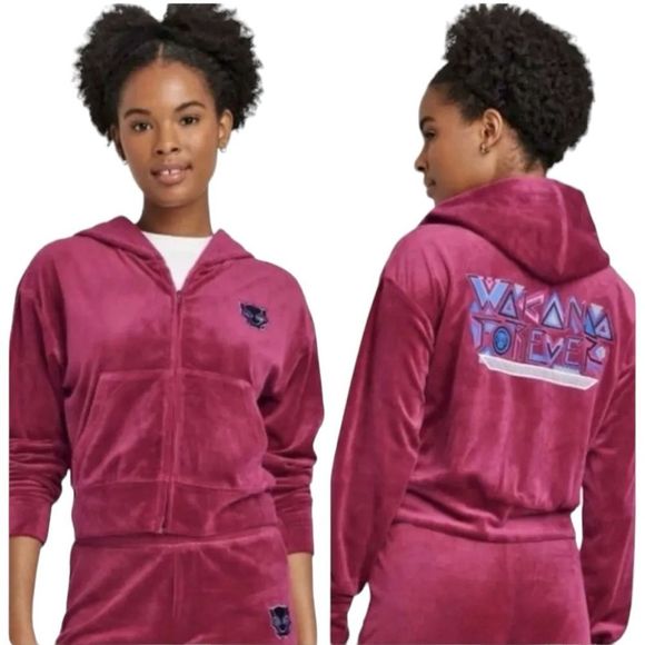 Marvel Black Panther Wakanda Forever Berry Velour Jacket Pant Set Juniors Small - Picture 1 of 9